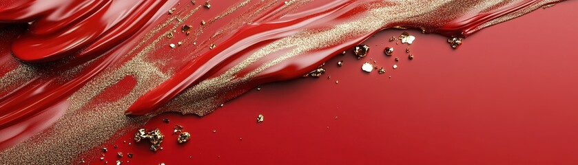 Poster - A vibrant red backdrop is enhanced by abstract gold streaks that flow gracefully across the surface, creating an eye-catching space perfect for showcasing bold messaging
