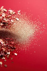 Poster - Vibrant red gradient blend features a smooth center surrounded by fine, glowing gold glitter particles concentrated at the edges, enhancing its glamorous appearance