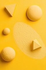 Poster - Bright yellow background showcases minimalistic abstract shapes like circles and triangles in various shades of yellow