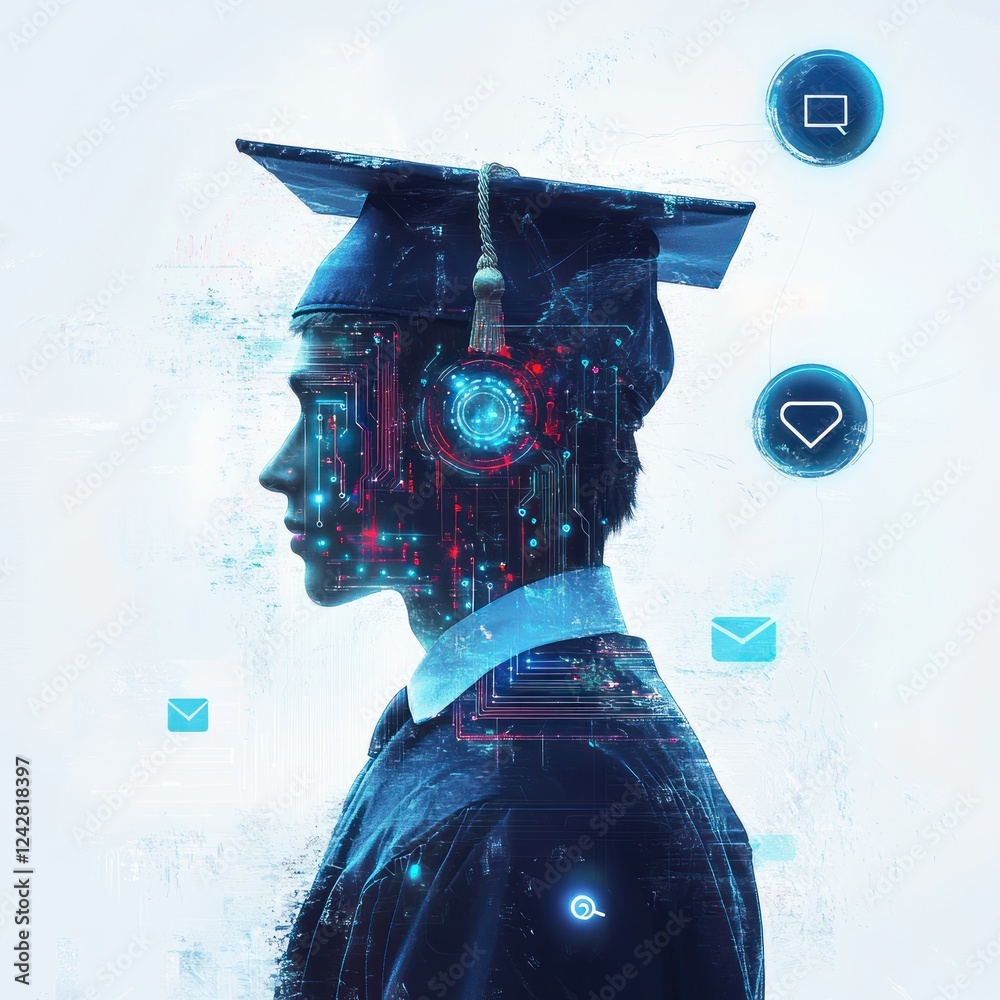 Student Overlay Graduation cap on student profile, digital overlay, icons, AI concept ...