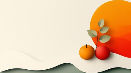 Poster - Vibrant Abstract Composition with Fruits and Bold Shapes Featuring Orange and Red Elements on Light Background