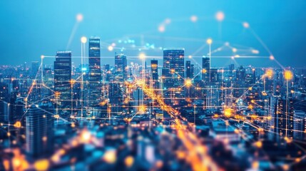 Poster - Night Cityscape Illuminated With Network Connections
