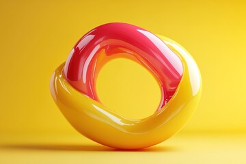 Poster - Abstract liquid forms in glossy red and yellow tones flow together, creating a dynamic composition with gradients and shadows, leaving room for bold text integration