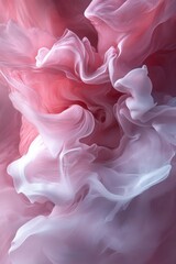 Poster - Softly diffused swirls of red and pink neon colors move dynamically over a dark backdrop, leaving ample negative space ideal for text placement, creating an intriguing visual effect