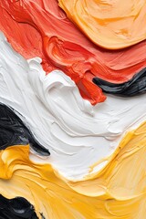 Poster - Layers of bold colors swirl together in fiery reds, golden yellows, and deep oranges against a contrasting base. This striking artwork offers an ideal space for promotional sale messaging
