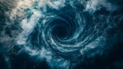 Poster - Swirling cosmic vortex, abstract luminous blue and white patterns in dark space, ideal for sci-fi themes or creative visuals.