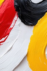 Poster - Vivid brushstrokes in red, yellow, and black swirl across a canvas, forming an eye-catching background with white negative space for clear sale announcements