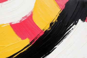 Poster - Dynamic brushstroke patterns in red, yellow, and black overlap to form a striking design, with an open central area allowing for clear sale messaging to stand out prominently