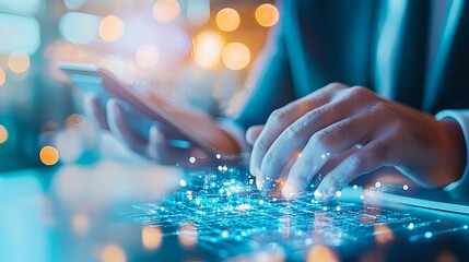 digital transformation: hands on tablet - futuristic technology