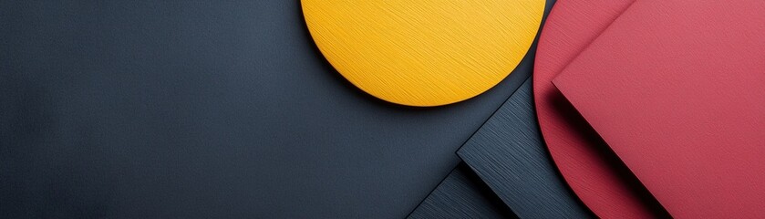 Poster - large overlapping shapes in red, yellow, and black form a modern and artistic background, featuring 