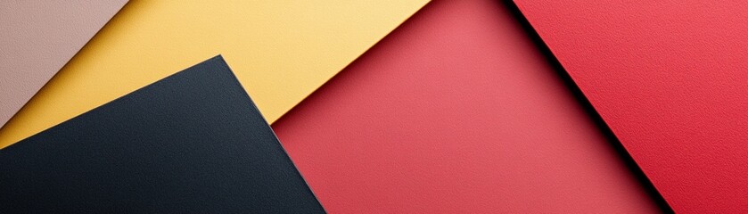 Poster - Overlapping geometric shapes in vivid colors like red, yellow, and black form a striking and contemporary background. The clear negative space in the center is perfect for textual elements