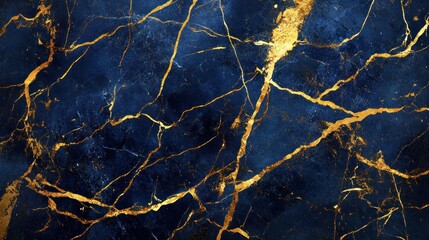 Poster - Abstract Blue Marble with Golden Veins Design