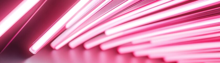 Poster - radiant red neon light beams converge toward a central point, casting a soft glow against a deep bla