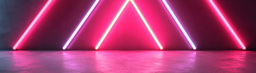 Poster - Vibrant red neon light beams converge at a center point, softly glowing against a black backdrop, creating a captivating ambiance. The design allows space for text insertion at the top or bottom