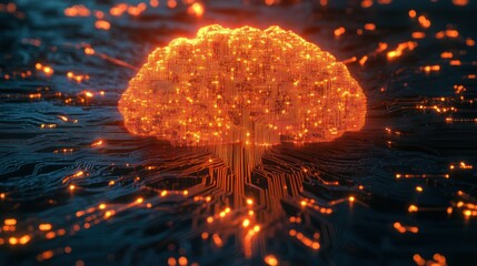 Poster - Digital Brain Circuitry Illuminated In Orange