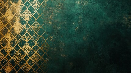 Poster - Emerald Green Background With Gold Pattern Detail