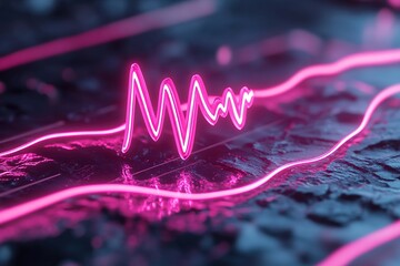 Poster - dynamic red neon waves evoke a music equalizer or heartbeat pulse, set against a sleek dark backgrou