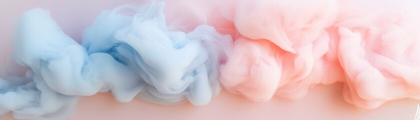 Poster - Delicate pastel smoke swirls in shades of lavender, baby blue, and peach against a neutral background, evoking a dreamy and serene environment perfect for creative expression and tranquility