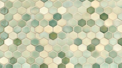 Poster - Hexagonal Tile Mosaic In Shades Of Green And Beige