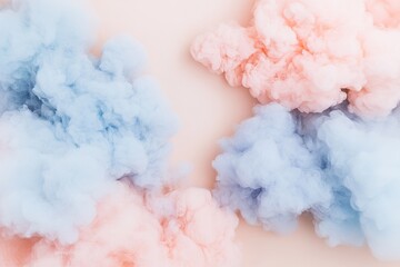 Poster - Swirling pastel smoke in lavender, baby blue, and peach shades creates a dreamy ambiance against a soft beige background. This tranquil setting evokes feelings of peace and creativity