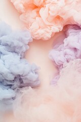 Poster - Gentle pastel smoke swirls in shades of lavender, baby blue, and peach, forming a tranquil and soothing aesthetic against a soft white backdrop, ideal for relaxation