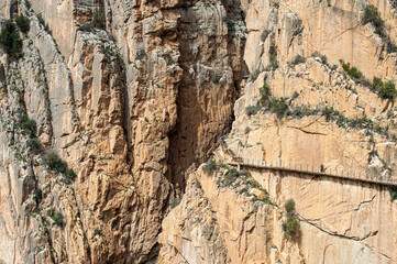 Caminito del Ray, The King's Path. Walkway pinned along the steep walls of a narrow gorge in El Chorro, Malaga, Spain