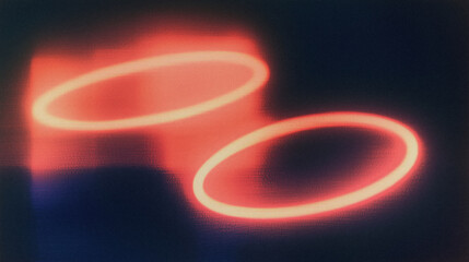 Abstract neon circular light shapes in dynamic red and blue gradient background