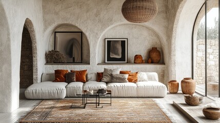 Wall Mural - Modern Mediterranean Living Room Design Featuring Neutral Tones