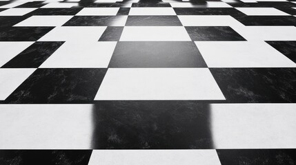 Aufkleber - Black and white checkered floor perspective view