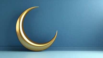 Poster - Golden Crescent Moon Against Blue Wall