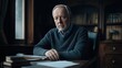 © michnik101 - Elderly man writing at a desk in a vintage study with thoughtful expression. Wisdom, literature, knowledge.