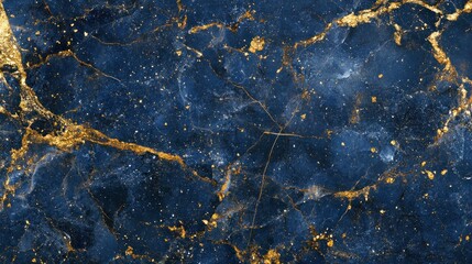 Poster - Navy Blue Marble with Gold Veins and Specks