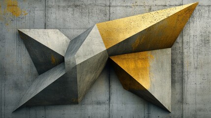 Poster - Abstract Geometric Concrete Gold Sculpture Wall Art