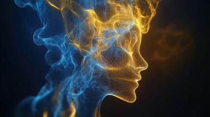 Poster - Abstract Digital Face Profile In Blue And Gold Hues