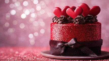 Aufkleber - A sparkling Valentine's design with a red round stage, chocolate accents, and hearts in a glitter gradient setting.