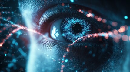 Woman's eye, digital data, futuristic background, network, technology concept