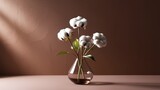 Natural cotton flower on a vase on the mocca colored background