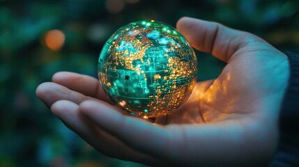 Aufkleber - Hand Gently Holding Illuminated Global Sphere
