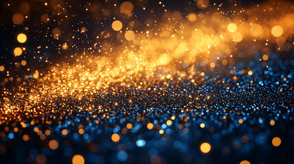 Poster - Abstract Blue Gold Glitter Festive Sparkling Background dark light shiny magic party night event    