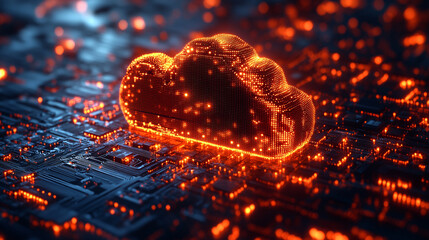 Poster - Abstract Digital Cloud Computing Network Technology Data Server Web Glow Board Cyber Orange Future  