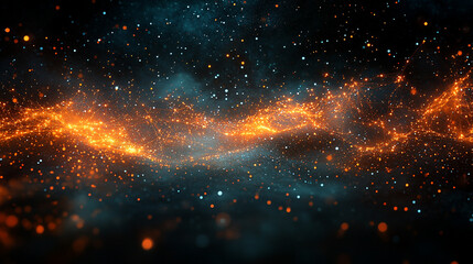 Poster - Abstract Orange and Blue Digital Network Glowing Particles Background Design Illustration Space     