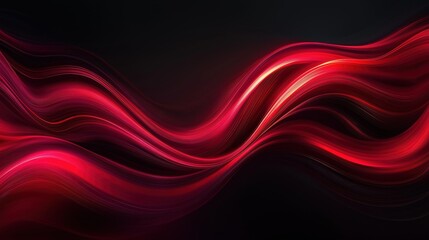 Poster - Dynamic red and black abstract waves with glowing light streaks