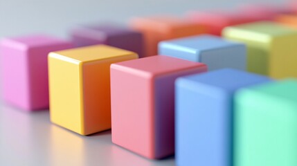 Aufkleber - Colorful cubes forming a line on a reflective surface