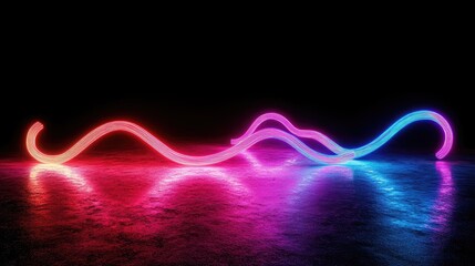 Poster - Neon glowing lines wave abstract art design