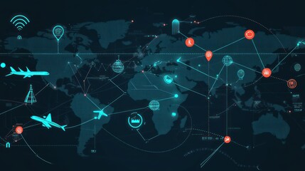 Poster - Global Network Illustrating Worldwide Interconnected Transportation And Logistics