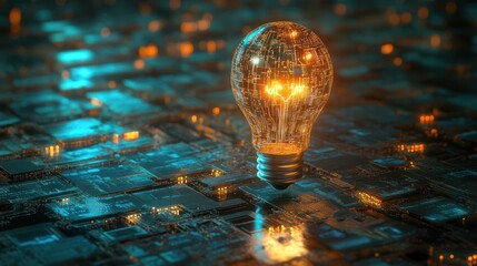 Aufkleber - Illuminated Lightbulb Rests Upon A Circuit Board