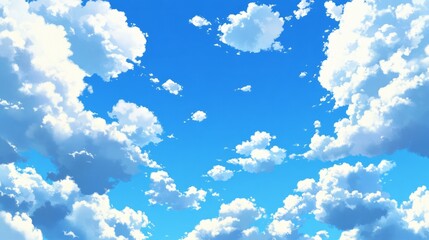 Aufkleber - Fluffy white clouds float gracefully in a clear blue sky, creating a picturesque backdrop. This tranquil view evokes a deep sense of calm and endless possibilities, perfect for daydreaming