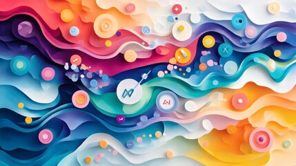 Poster - Abstract representation of pediatric health with colorful stethoscopes thermometers and medical icons flowing through a serene background of soft pastels