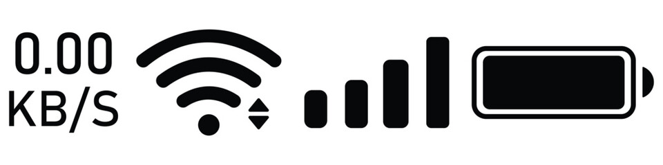 Poster - Wi-fi icon, Battery icon, Internet icon, vector set. charging status symbol, Status bar for phone. Vector illustration. 