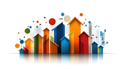 Poster - Colorful Upward Trending Arrows Cityscape Growth Success